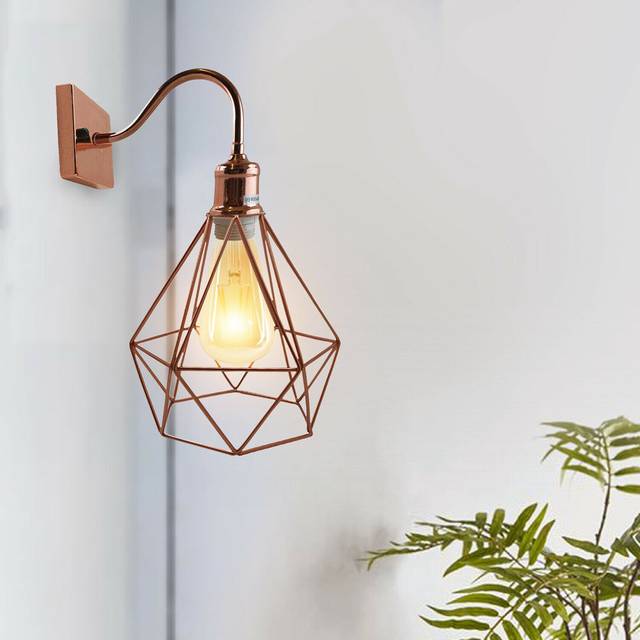 Modern Vintage Industrial Sconce Wall Light Cage Lamp Fitting Fixture UK - Rose Gold (31.5cm H X 20cm W X 20cm D)