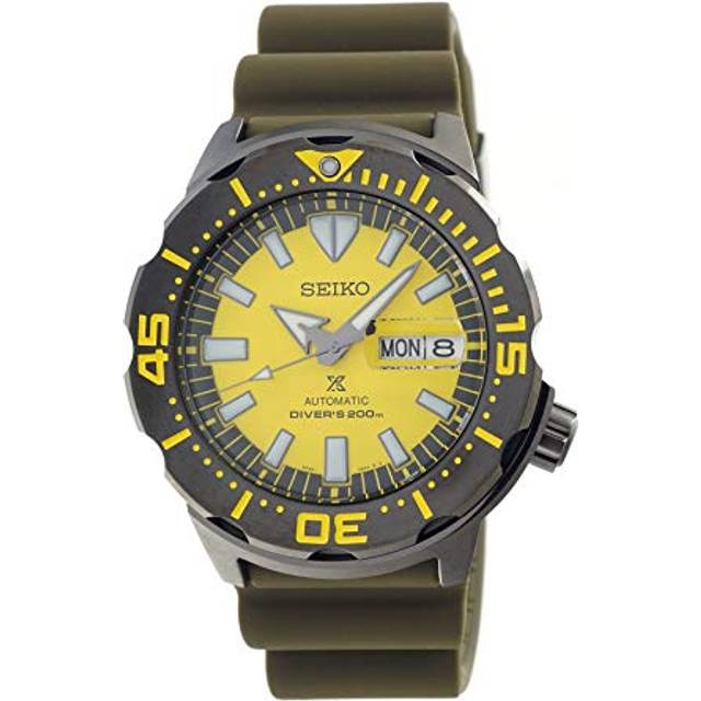 Seiko Prospex Monster 200m Automatic Gray Plated Case Yellow Dial Watch Diver's SRPF35K1, Diver.