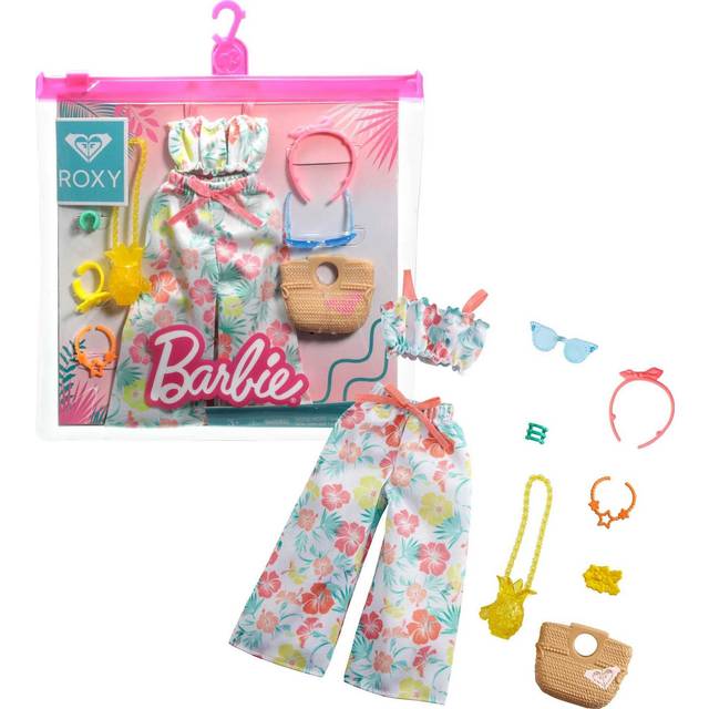 Barbie Storytelling Fashion Pack of Doll Clothes Inspired by Roxy: Matching Floral Top & Pants with 7 Accessories Dolls Including Pineapple Purse  Gif