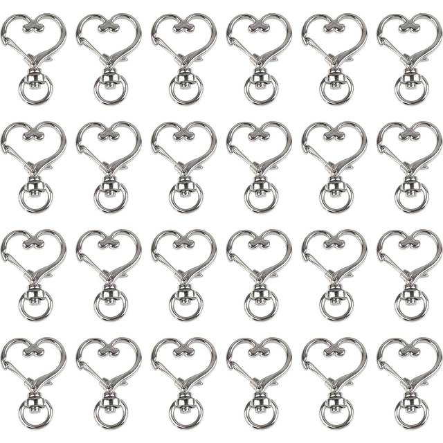 AUEAR  Keychain Clip Metal Spring Snap for DIY Keychain Hanging Buckle and Bag Accessories Creative Key Ring (50 Pack  Heart Shape Design  Silver)