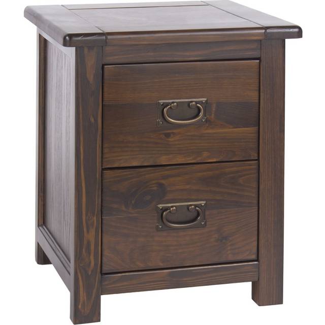Dark Wood Bedside Cabinet Solid Pine 2 Drawer Side Table Nightstand
