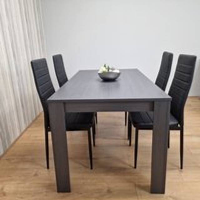 Kosy Koala Dining Table And 4 Chairs Black Dark Grey Leather Chairs Wood Dining Set Furniture - One Size