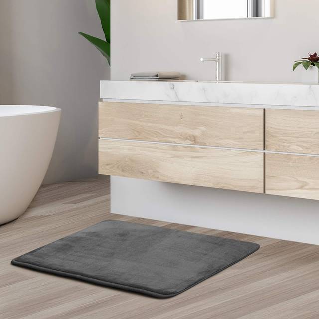 Clara Clark Bath Mat - Memory Foam Bath Mat - Soft Bathroom Rug - Non Slip and Super Absorbent - Fast Drying Machine Washable Bath Mat - Gray - Small
