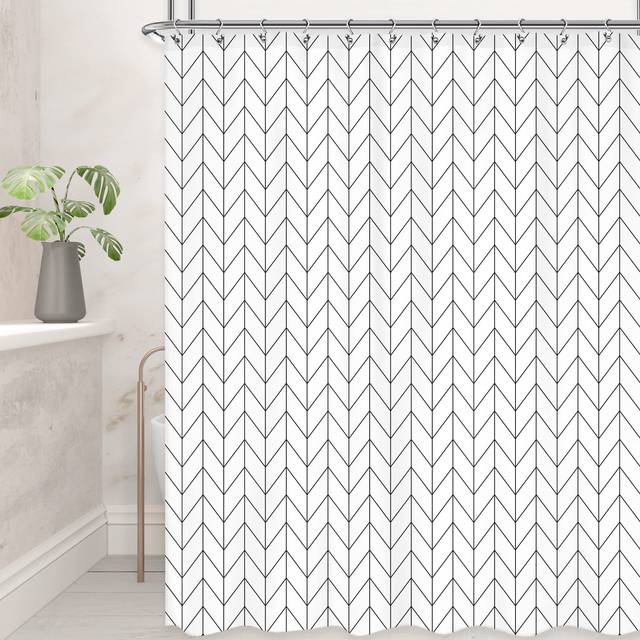 Riyidecor Chevron Shower Curtain Geometric Herringbone 72Wx96H Inch Striped Extra Long Simple Modern Classy Neutral Contemporary 12 Pack Metal Hooks D