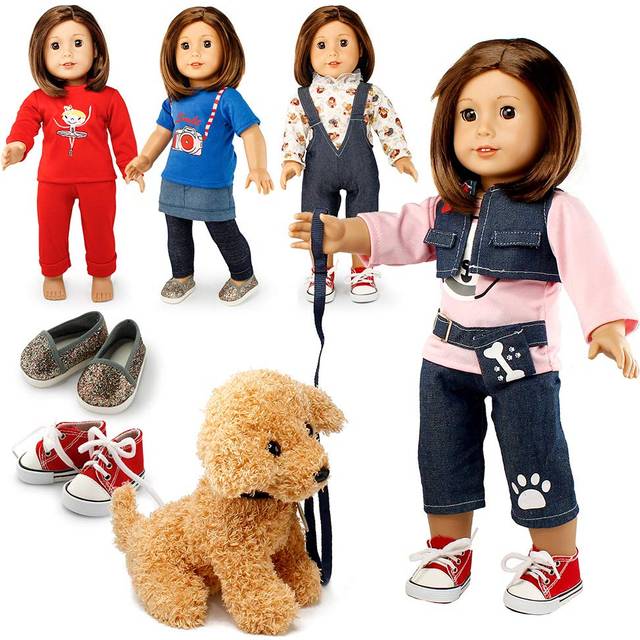 OCT17 Doll Clothes for American Girl 18 inch Dolls Wardrobe Makeover Outift Dog Puppy Casual Wear Bundle