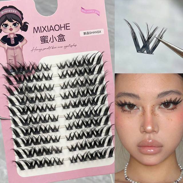 SHEIN 100pcs Single Cluster Segmented False Eyelashes Ten Rows Natural & Realistic Three-Step European And American Style Daily Makeup Thick Curled Eyelash