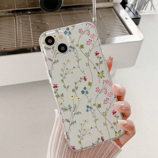 1 st blommålad stötsäker transparent telefonfodral kompatibel med Iphone, Galaxy, Xiami, Redmi - Multifärgad (Multi-size)