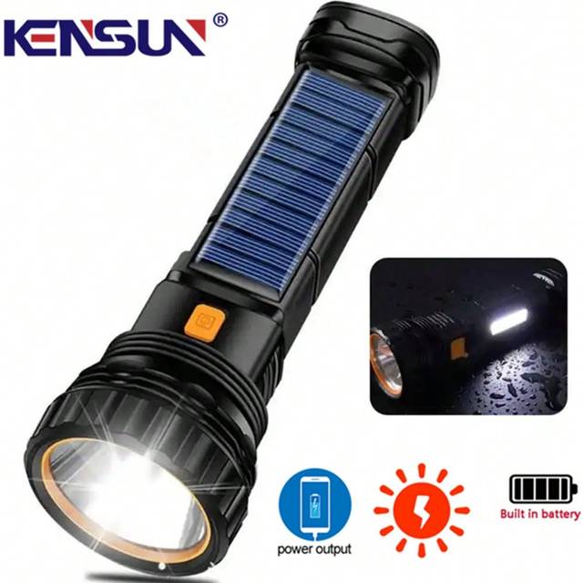 KENSUN Multi-Function Solar LED Flashlight Lanterna Outdoor Long Range Torch Emergency Power Bank LED Solar Flashlight, Solar Lights Outdoor