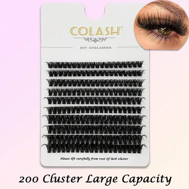 SHEIN 200pcs Cluster Eyelashes, 60d 0.07d 8-16mm Large Curled Cluster Eyelashes, Individual False Eyelashes, Suitable For Diy Eyelash Extension, Long & Thic