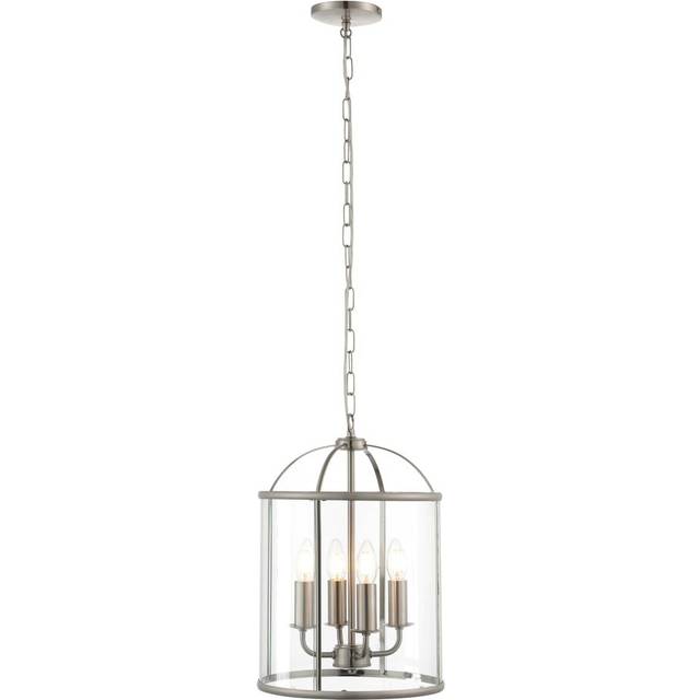 Bearse 4 - Light Lantern Drum Pendant - Satin Nickel (48cm H X 30cm W X 30cm D)