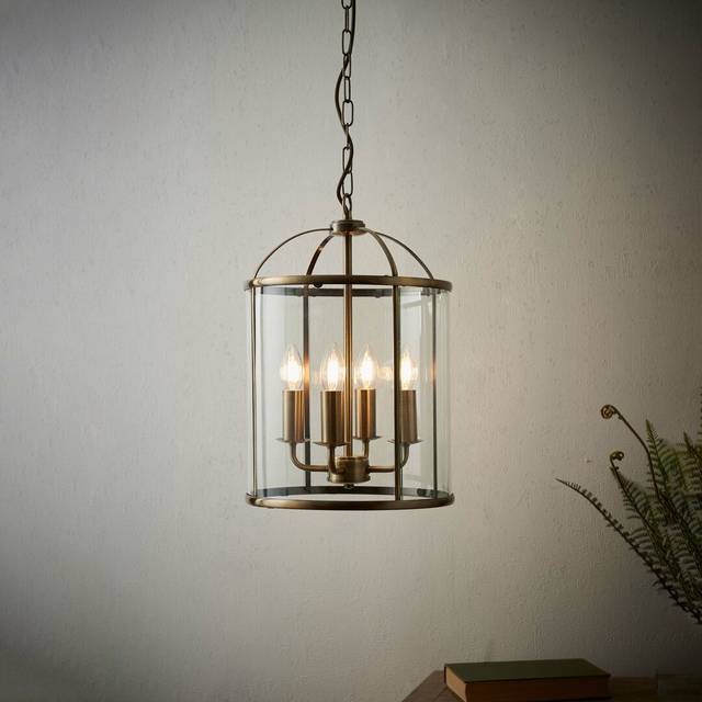 Bearse 4 - Light Lantern Drum Pendant - Antique Brass (48cm H X 30cm W X 30cm D)