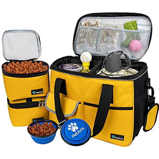 PetAmi Dog Travel Bag  Travel Pet Bag Organizer  Dog Food Travel Bag with Food Container and Bowls  Dog Travel Supplies Gift Accessories for Weekend C