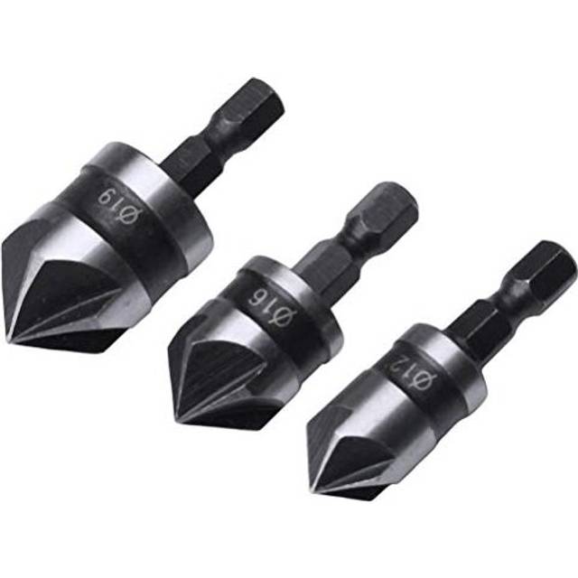 Leful 3 pcs 1/4 Inch Hex Shank, Hex Shank 5 Flute 90 Degree Chamfering Countersink Drill Bit Set(12mm 16mm 19mm)