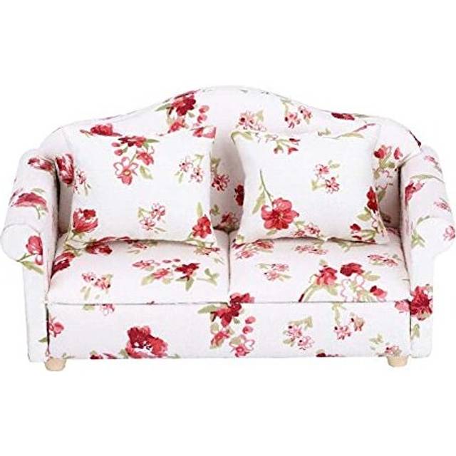 Mini Dollhouse Sofa, 1/12 Scale Dolls House Furniture Couch Flower Pattern Mini Furniture Sofa Set with Back Cushions(#1)