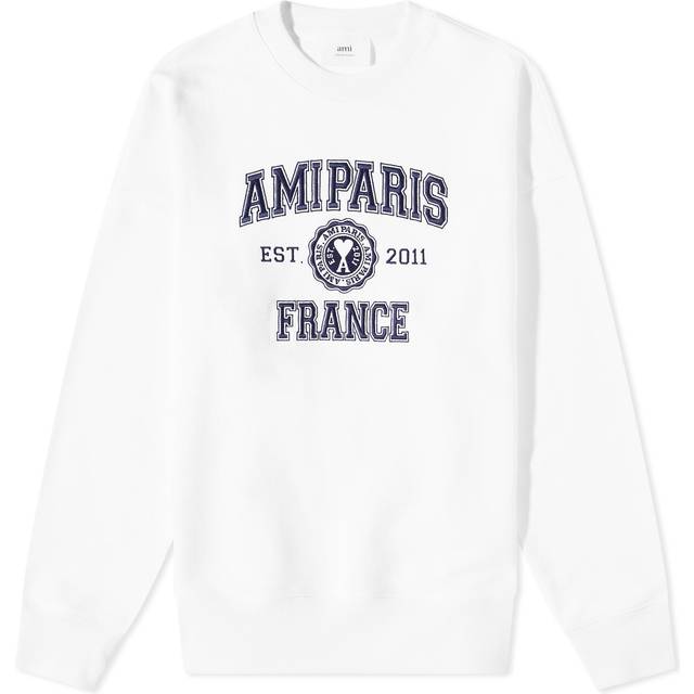 Ami Paris, Sweatshirts, male, White, L, White Cotton Crewneck Sweatshirt