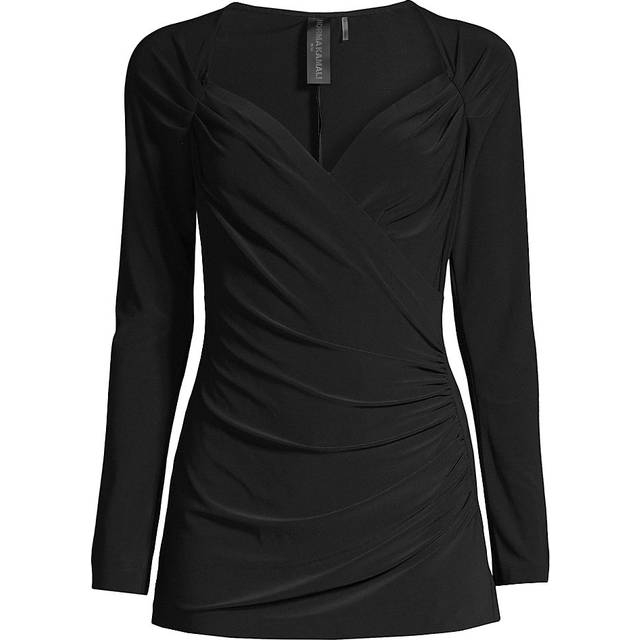 Norma Kamali Long Sleeve Sweetheart Side Drape Top in Black - Black. Size S (also in XS). (S)