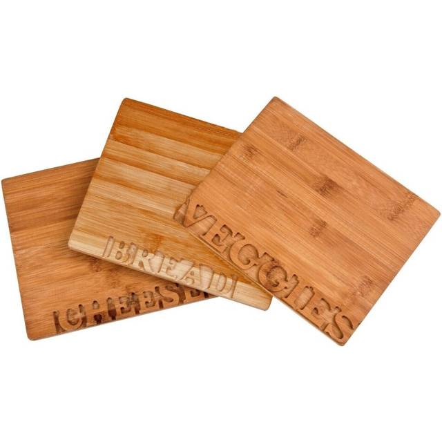 Bamboo chopping board set 3pc cheese bread veg kitchen food cutting boards small