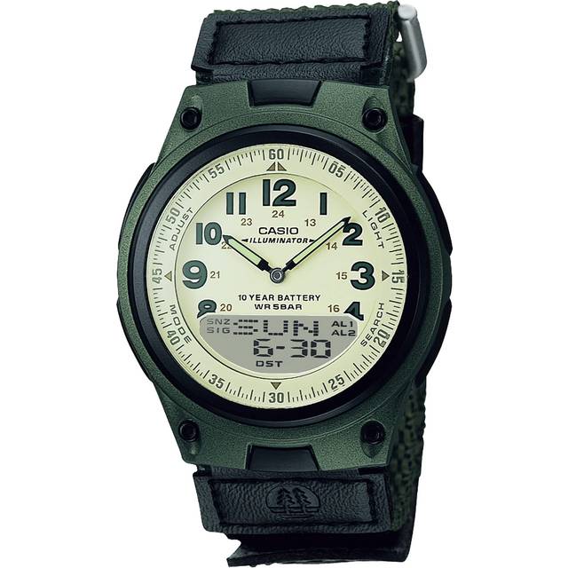 CASIO Waterproof Sports Shockproof Mens Army Green Analog/Digital Combo AW-80V-3BJF - Free