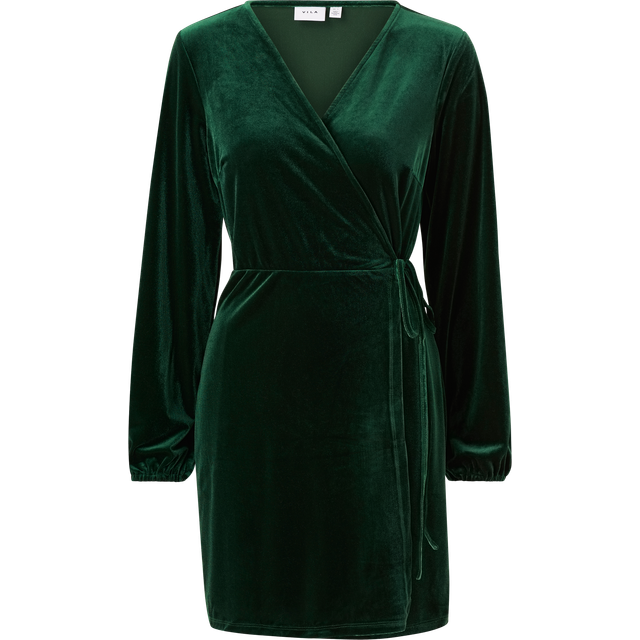 VILA Vikatja L/S Short Velvet Wrap Dress/Ka |Grön |S