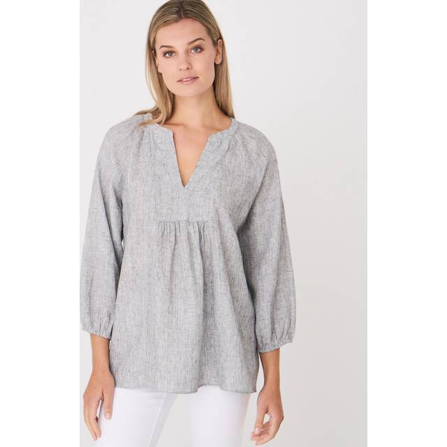 Pure linen loose fit blouse with check pattern