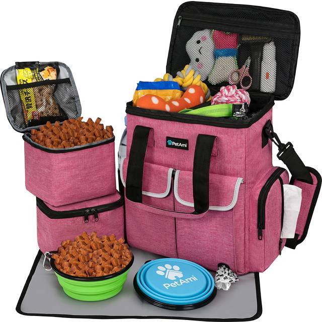 PetAmi Dog Travel Bag Pet Supplies Accessories Organizer for Traveling  Camping  Weekend; Cat Pet Travel Bag Kit Includes 2 Food Storage Containers  2