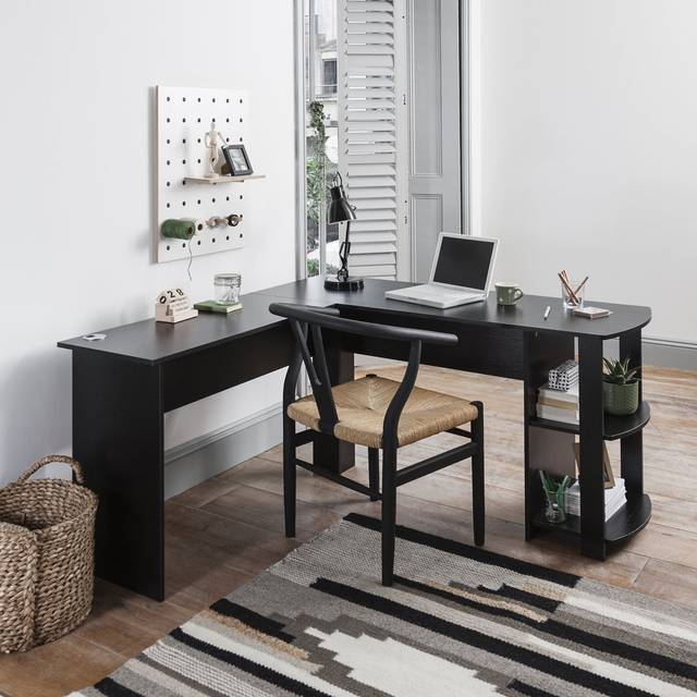 Alaina L-Shape Computer Desk - Black (71.5cm H X 140cm W X 132cm D)