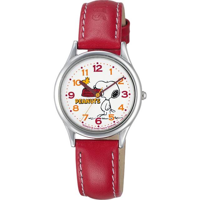 Analog Snoopy Waterproof Leather Strap Red [citizen Q&q] Aa95-9852 Women's