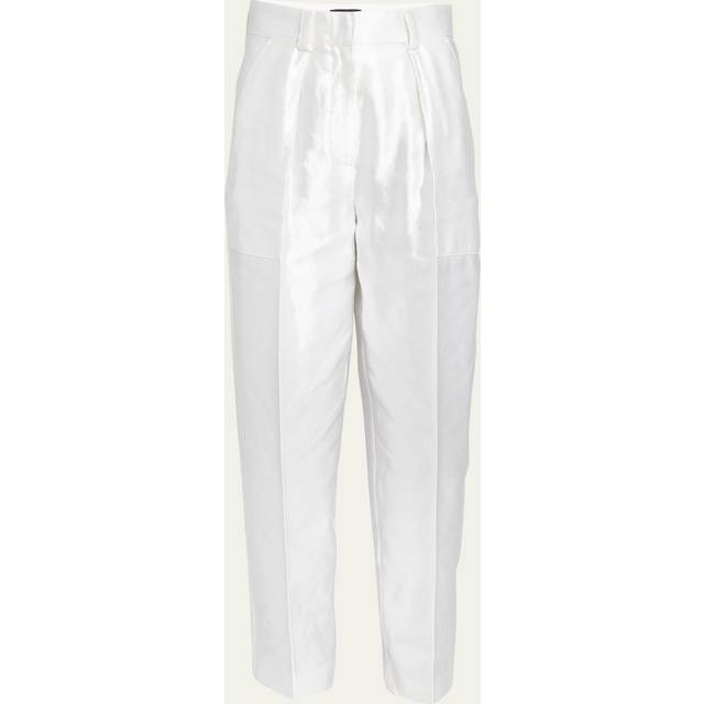 Pintuck Linen Silk Cigarette Trousers - SOLID WHITE - 42 IT (6 US)