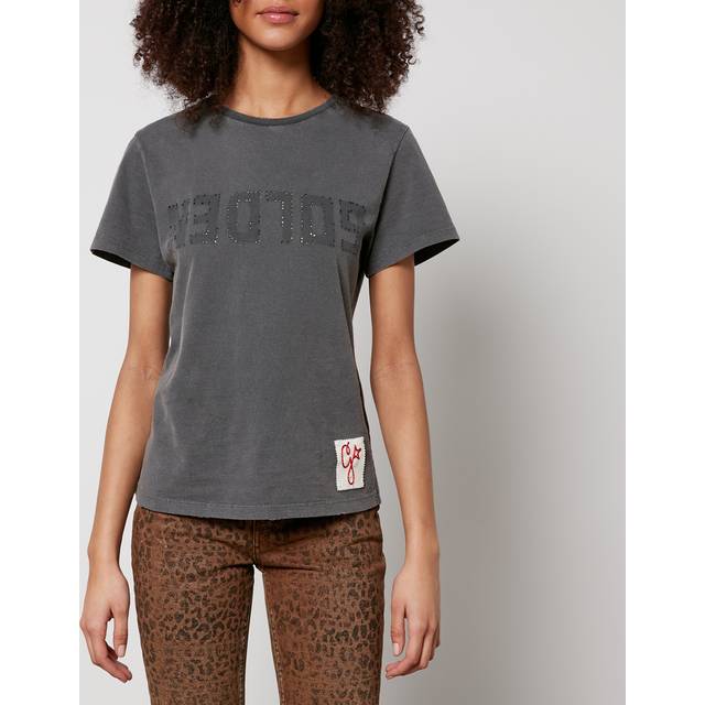 Golden Goose, Topp, Dam, L, Bomull, Sliten Bomull Jersey Logo T-shirt - gray (L)