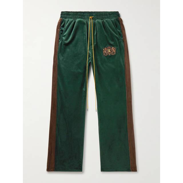 Rhude - Straight-Leg Logo-Embroidered Striped Velvet Sweatpants - Men - Green - S