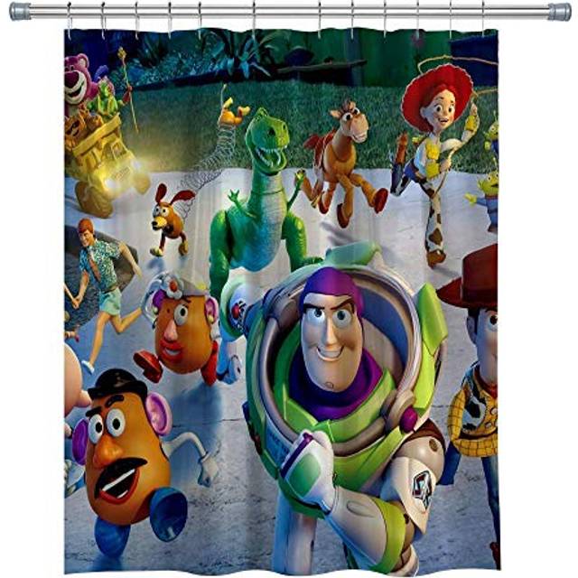 Kids Cartoon Shower Curtain Cute Cartoon Anime Characters Shower Curtain  Polyester Fabric Kids Bathroom Decor Curtain Set with Hooks (Green  71WX71H