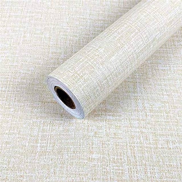 Yancorp 32.8ft Cream Textured Fabric Wallpaper Faux Grasscloth Beige Peel and Stick Wallpaper Self-Adhesive Wallpaper Linen Removable Wallpaper Cabine