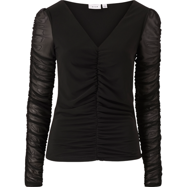 Vila - Topp viVoletta Deep V-neck L/S Top - Svart