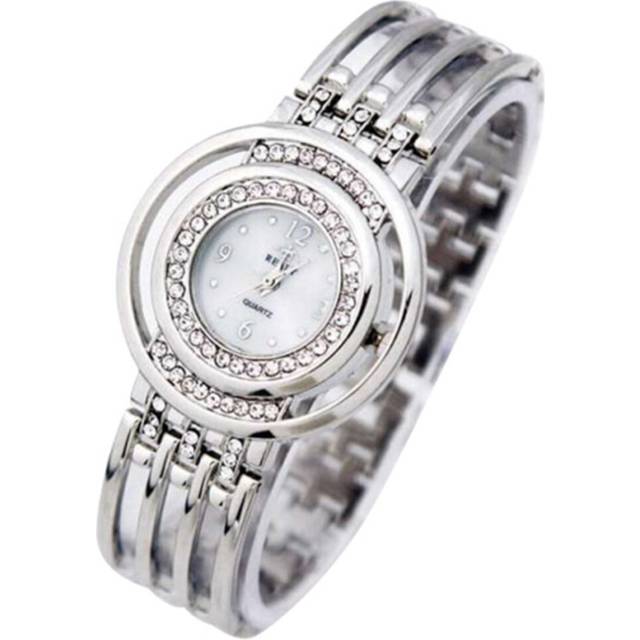Women Round Dial Diamond Plated Alloy Hollow Bracelet Quartz Watch(Silver)