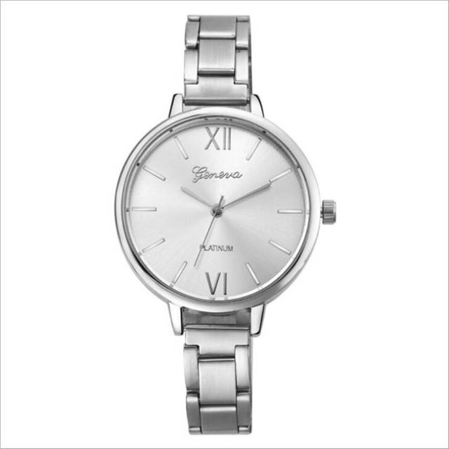2 PCS Women Large Dial Stainless Steel Fine Strap Quartz Watch(Silver)