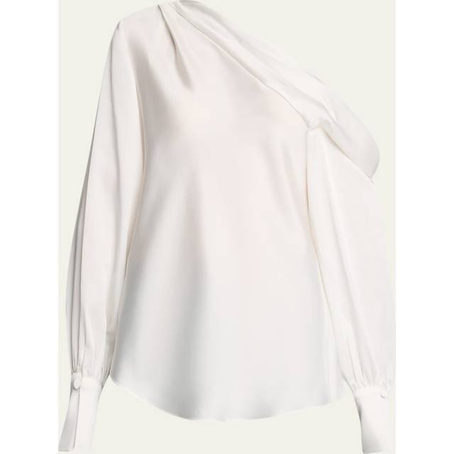Alice Draped Satin One-Shoulder Top - WHITE - X-Small