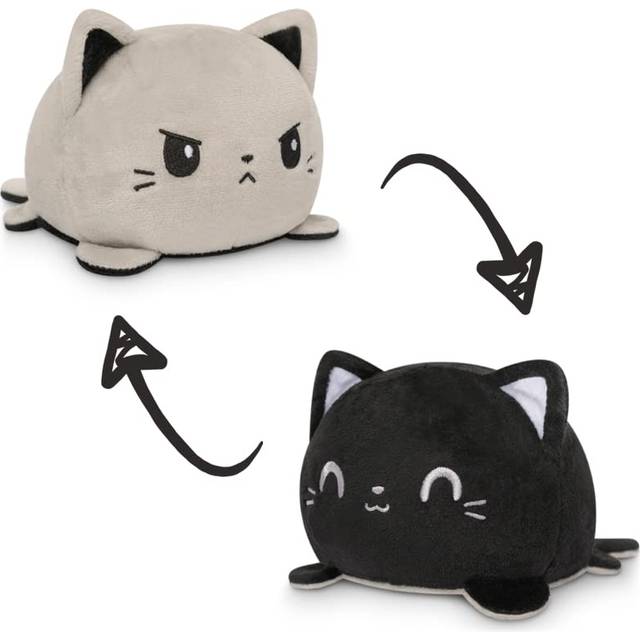 TeeTurtle - The Original Reversible Cat Plushie - Black + Gray - Cute Sensory Fidget Stuffed Animals That Show Your Mood