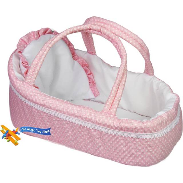 The Magic Toy Shop Carry Cot for Dolls Pink Baby Doll Bed Pillow Carry Handles Sleeping Bag Carrier