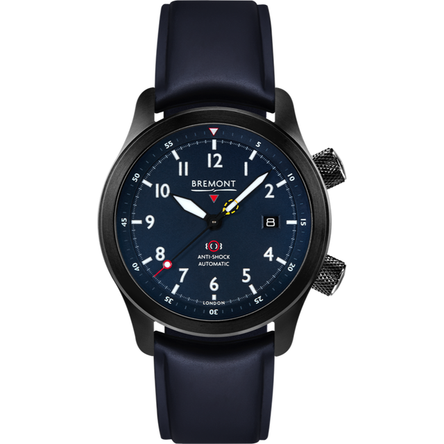 Bremont Watch MBII Custom DLC Blue Dial with Purple Barrel & Closed Case Back - Blue Temple Island Deployment Clasp