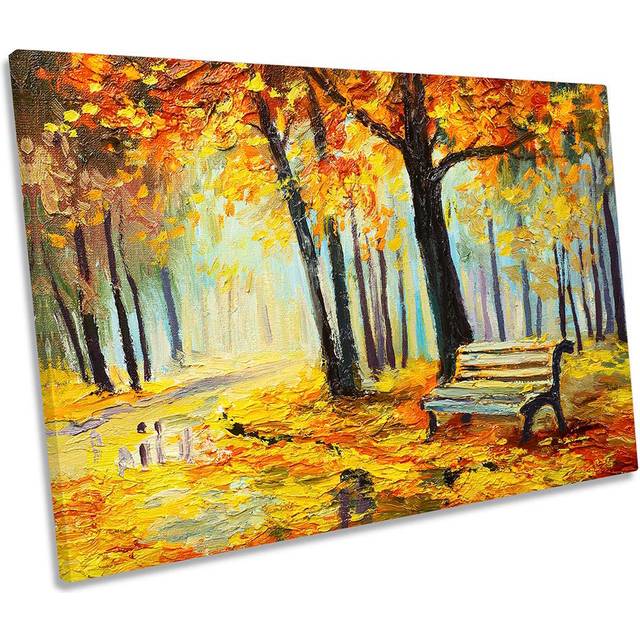 Autumn Park Bench Tree - Wrapped Canvas Painting (50.8cm H x 76.2cm W x 2cm D)