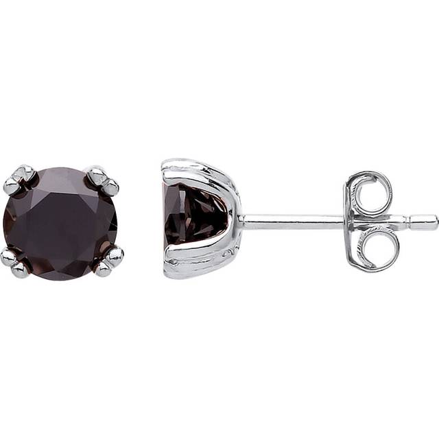 Jewelco London Ladies Rhodium Plated Sterling Silver Black CZ Double Peapod 4 Claw Solitaire Stud Earrings - GVE492BLRH