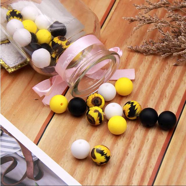 Silicone Beads for Keychain Making, 15mm Silicone Beads Bulk Sunflower Silicone Beads with for Keychain Making