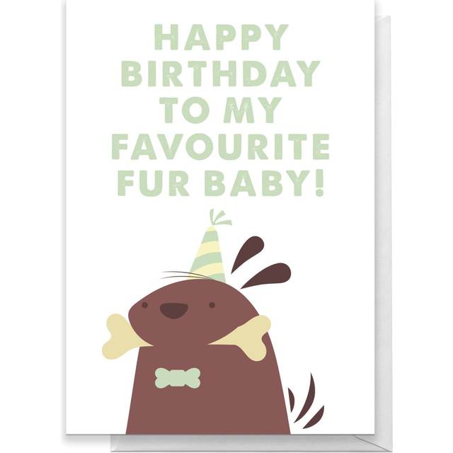 Happy Birthday To My Favourite Fur Baby! Dog Illustration Greetings Card - Large Card