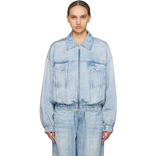 Alexander Wang Blue Printed Denim Bomber Jacket - 487A Vintage Indigo - XS