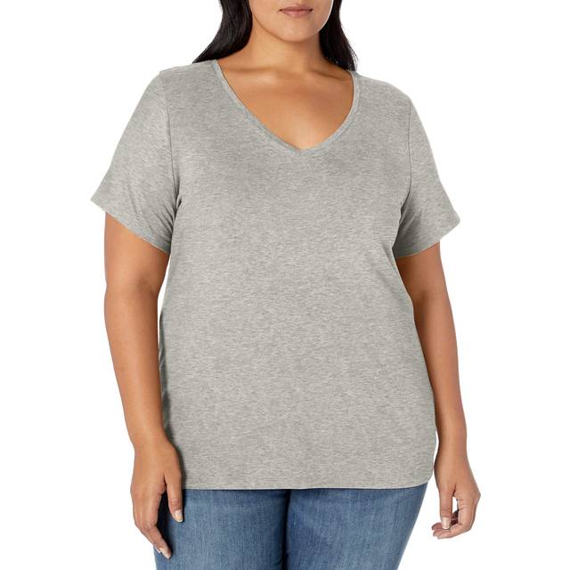 Amazon essentials - women's short-sleeve v-neck t-shirt - light grey heather