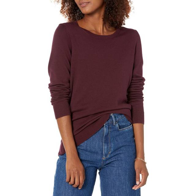 Amazon Essentials Women's Long-Sleeve Lightweight Crewneck Sweater Available in Plus Size  Burgundy  1X
