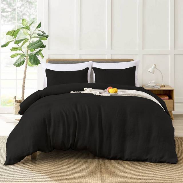 My Home Store Fridi Microfiber Reversible Duvet Cover Set Easy Care Non Iron Bedding Sets - Black (King Duvet Cover + 2 Standard Pillowcases)