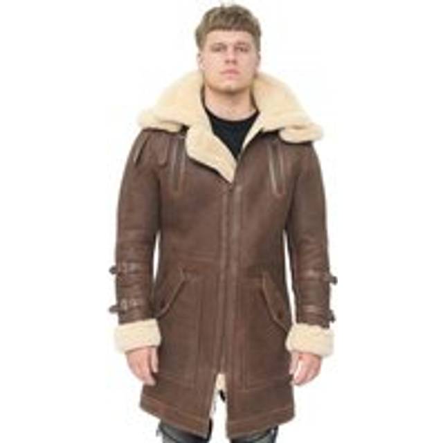 Infinity Leather Mens 3/4 Warm Sheepskin Trench Coat-Medina - Brown - Size X-Large