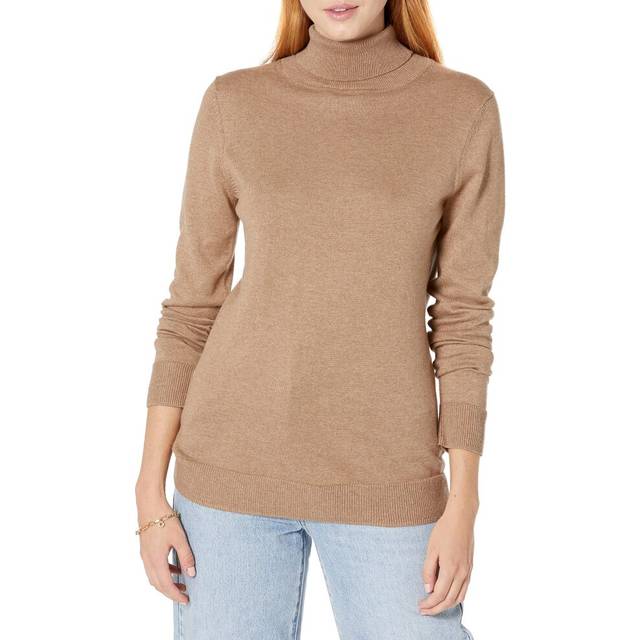 Womens ClassicFit Lightweight LongSleeve Turtleneck Jumper Available in Plus Size Camel Heather L