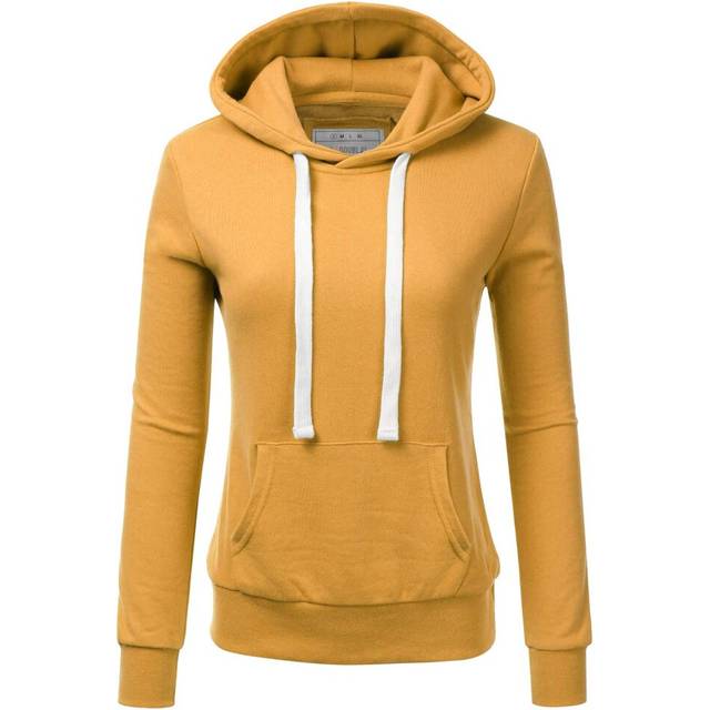 DOUBLJU Basic Lightweight Pullover Hoodie Sweatshirt for Women Mustard 1X Plus Size